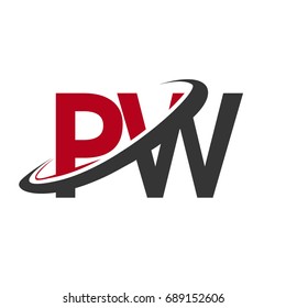 PW initial logo company name colored red and black swoosh design, isolated on white background. vector logo for business and company identity.
