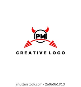 PW initial monogram for fitnes or gym logo with devil style design
