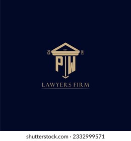 Logotipo inicial de la firma de abogados monogramo PW con diseño de hitos