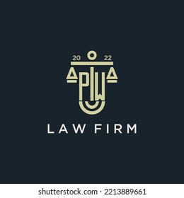 PW initial monogram logo for lawfirm with scale vector design