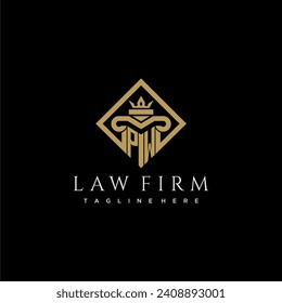PW initial monogram logo for lawfirm with pillar in creative square design