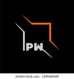 Logotipo técnico de monograma inicial de PW con diseño de estilo cuadrado