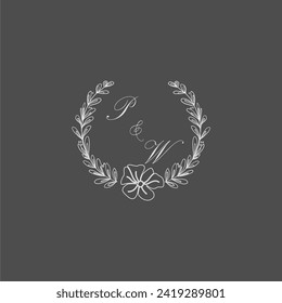PW initial monogram wedding with creative leaf