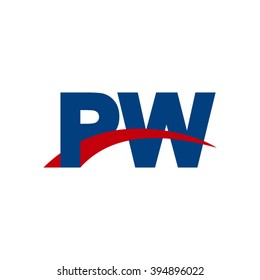 PW initial overlapping swoosh letter logo blue red