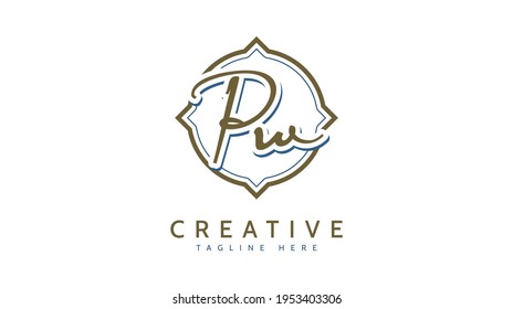 PW Initials, handwriting logo vector