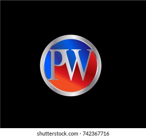 PW Letter logo Design in a circle. Blue Red and silver colored
