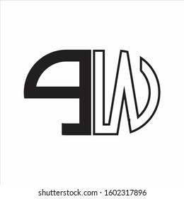 PW Letter logo monogram with oval shape negative space design template white background