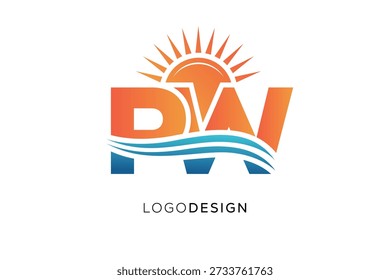 PW Letter Logo Monogram Sun Wave Modern Branding Design