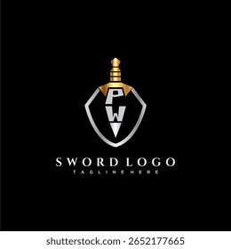 PW carta monograma de luxo para escudo e espada estilo imagem