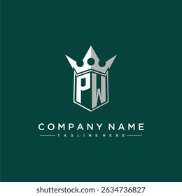 PW letter monogram eerste logo voor schild en kroon ontwerp