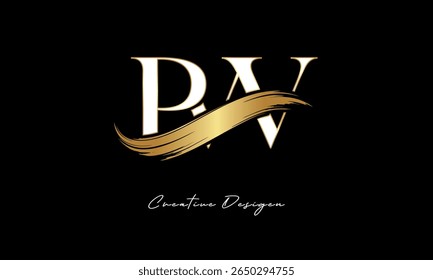 PW Letter Monogram Logo – Elegant Gold Brush Stroke Letter mark for Luxury Branding, Fashion, Boutique  Premium Identity Design
