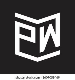 PW Logo Emblem Monogram With Shield Style Design Template Isolated On Black Background