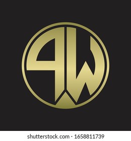PW Logo monogram circle with piece ribbon style on gold colors