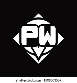 PW Logo monogram with circle shape and square rotate rounded design template on black background