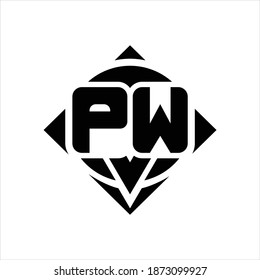 Monograma del logotipo de PW con forma de círculo y rotación cuadrada de la plantilla de diseño redondeado sobre fondo blanco