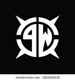 PW Logo monogram with four pieces circle slice design template on Black Background