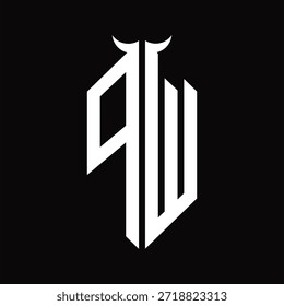 Monograma de PW Logo con forma de cuerno aislado Plantilla de diseño en blanco y negro sobre fondo negro