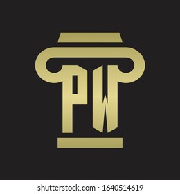 PW Logo monogram with pillar style design template with gold colors