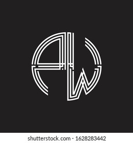PW Logo monogram triple ribbon style line design template isolated on black background
