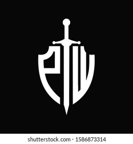 PW logo with shield shape and sword