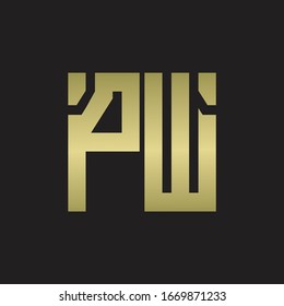 PW Logo with squere shape design template with gold colors