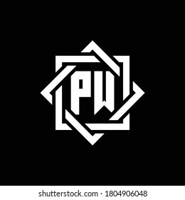Logo de monograma PW con cuadrado abstracto alrededor de la plantilla de diseño