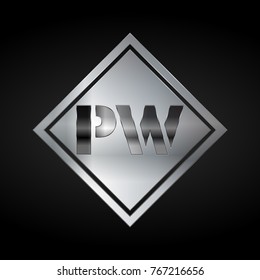 PW Monogram, Silver Logo, Metal Logo, Luxury, Elegant, Abstract, square