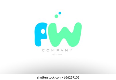 PW P W alphabet letter blue green logo vector creative company icon design template modern dots