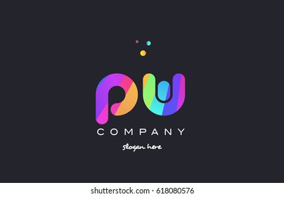 pw p w  creative rainbow green orange blue purple magenta pink artistic alphabet company letter logo design vector icon template