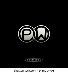 PW P W initial letter linked circle capital monogram logo modern template silver color edition