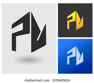 PW or PU logo 3d perspective design