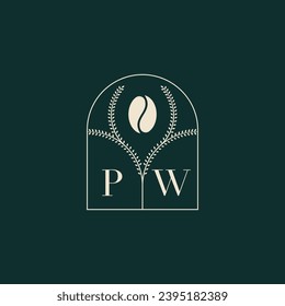 PW Diseño de logotipo único y simple combinación de letras y grano de café