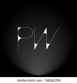 PW White thin minimalist LOGO Design with Highlight on Black Background.