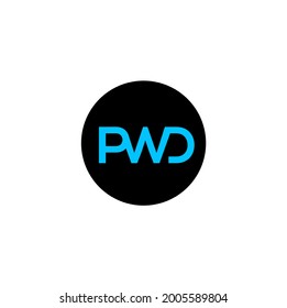 "PWD" company initial letters monogram. PDW letters on a black round shape. PWD company logo vector.