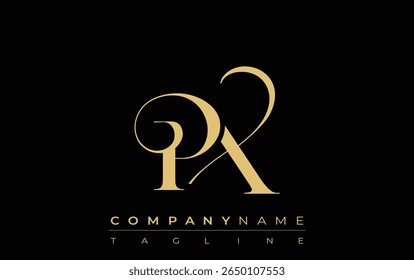 PX Abstract Creative Jewelry Logo. Um logotipo elegante com iniciais de monograma dourado em uma tipografia elegante e moderna, perfeito para a marca