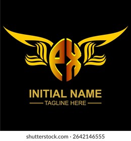 PX Golden Wing Emblem Logo with elegant gold wings, sleek and modern design. Ideal for branding, creative projects, luxury businesses, or artistic ventures.