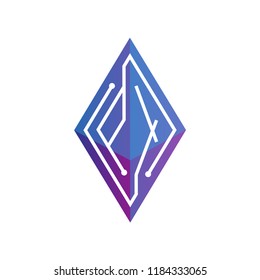 PX Initial letter block chain logo icon vector template. Looping mono line circuit letter on rhombus cube logo