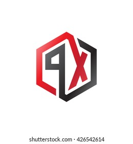 PX initial letters looping linked hexagon logo red black