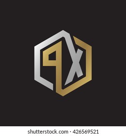 PX initial letters looping linked hexagon elegant logo golden silver black background