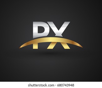 PX initial logo company name colored gold and silver swoosh design. vector logo for business and company identity.
