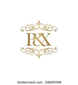 P&X Initial logo. Ornament ampersand monogram golden logo