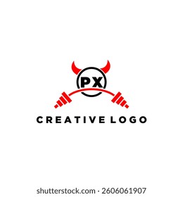 PX initial monogram for fitnes or gym logo with devil style design