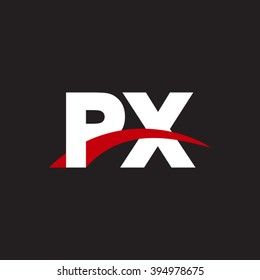 PX initial overlapping swoosh letter logo white red black background