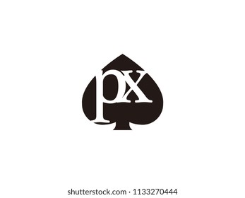 The px initials logo inside the black shovel