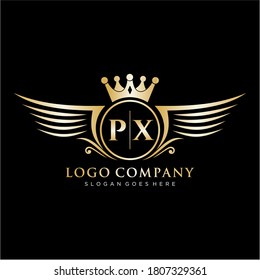 Letra NX inicial con plantilla de logotipo de ala real.