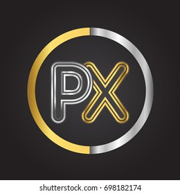 PX Letter logo in a circle. gold and silver colored. Vector design template elements for your business or company identity.