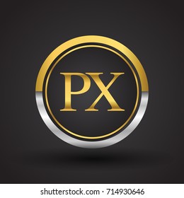 PX Letter logo in a circle, gold and silver colored. Vector design template elements for your business or company identity.