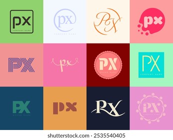 PX logo company template. Letter p and x logotype. Set different classic serif lettering and modern bold text with design elements. Initial font typography. Collection trendy business identity.