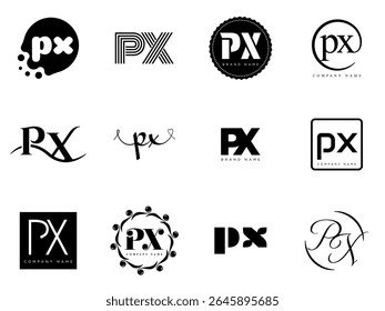 PX logo company template. Letter p and x logotype. Set different classic serif lettering and modern bold text with design elements. Initial font typography. Collection trendy business identity.
