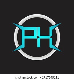 Monograma del logotipo PX con plantilla de diseño de forma circular y de cuatro ejes